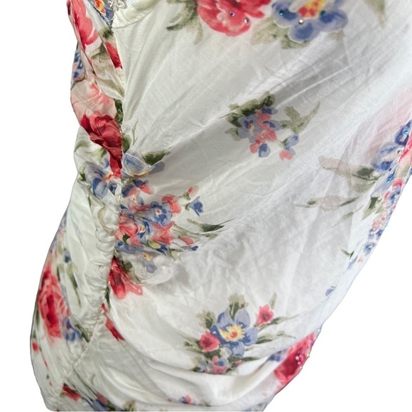 Karen Kane Floral and Rhinestone Embossed gathered sides Silk Blend Sleeveless M - Picture 6 of 12